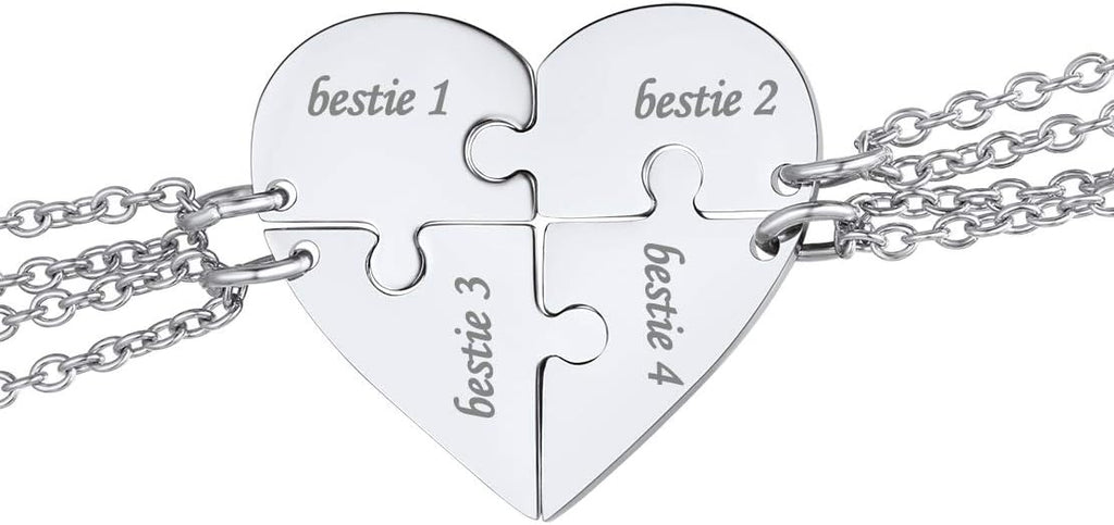 FindChic Personalized Matching BFF Necklace for 2/3/4/5/6 Puzzle Name Heart Pendant Stainless Steel Couple Necklace Set Customized Necklaces for Teen Girls