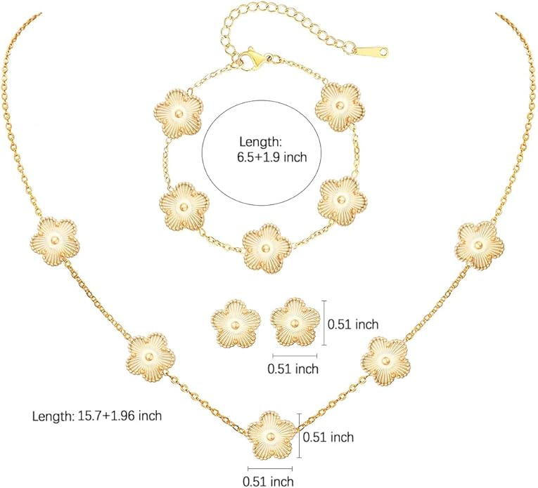 18K Gold-Plated Four Leaf Clover Bracelet for Women,Adjustable lucky Bracelet Set Jewelry Gift-Hypoallergenic Charm for Birthdays, Wellness & Daily Wear
