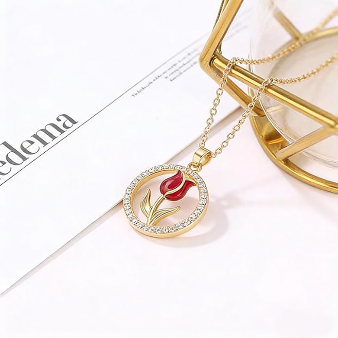 ONLYJUMP Rose Alloy Necklace for Women Heart Pendant Copper Zircon Light Luxury Fashion Jewelry Dainty Romantic Statement Necklace for Daily Wear Ideal Valentine's Day Anniversary Birthday Gift