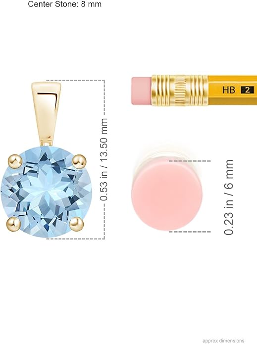 Angara Natural Aquamarine Solitaire Pendant for Women | Round Aquamarine Solitaire Pendant Necklace in 14K Solid Gold/Silver/Platinum With 18" Chain | March Birthday, Gemstone Jewelry Gift