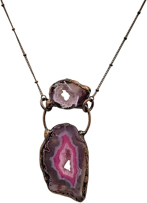 Crystal Joys Bohemian Agate Geode Slice Two Stone Necklace