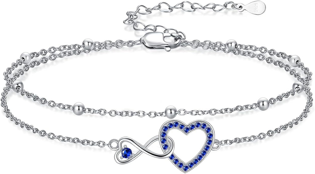 Anklet for Women 925 Sterling Silver Double Infinity Ankle Bracelet Waterproof Summer Jewelry Anniversary Birthday Gifts for Her