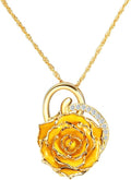AliveRose Real Rose Gold Dipped Necklace Gifts for Women, 24K Gold Dipped Rose Pendant Necklace Jewelry Mothers Day Anniversaries Birthday Christmas Special Occasions Gifts for Her Mom Wife