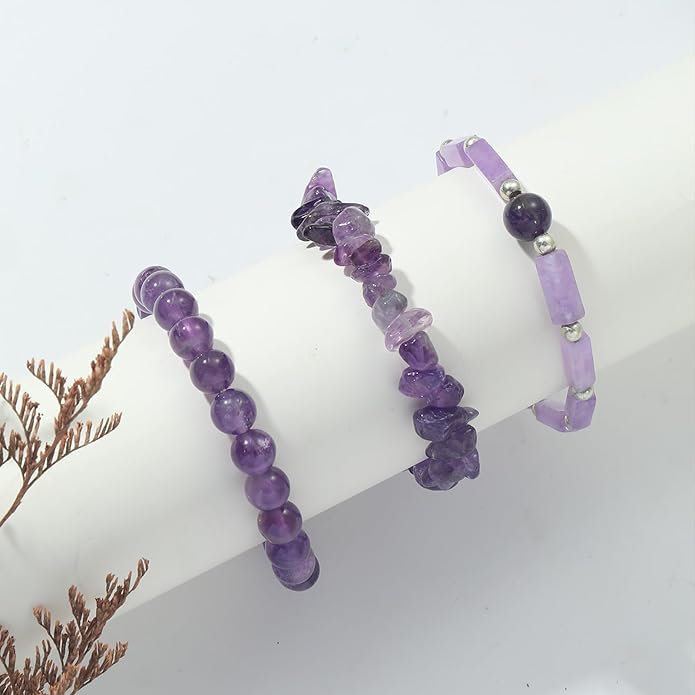 3Pcs Natural Stone Bracelets for Women 8mm Crystal Beaded Bracelets Handmade Stretch Bracelet Healing Crystal Jewelry for Women
