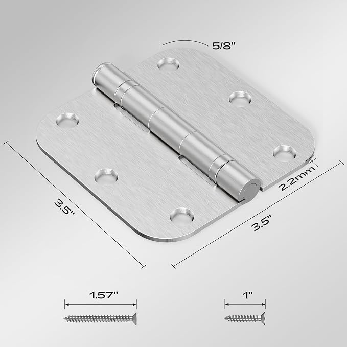 3 Pack Rounded Brushed Nickel Door Hinges 3.5" No-Squeak Ball Bearing | - Image 2