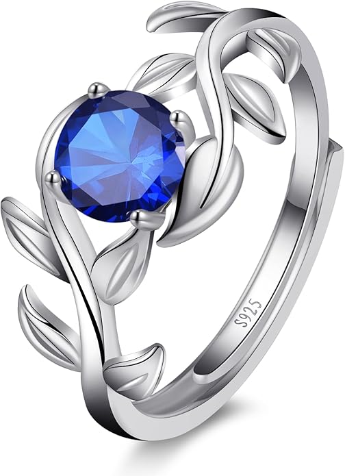Adjustable Women Leaf|Wheat Grain|Filigree Ring 925 Sterling Silver Created Ruby|Sapphire|Cubic Zirconia Engagement Ring for Women Promise Wedding Ring Anniversary Valentines Open Size 5-9