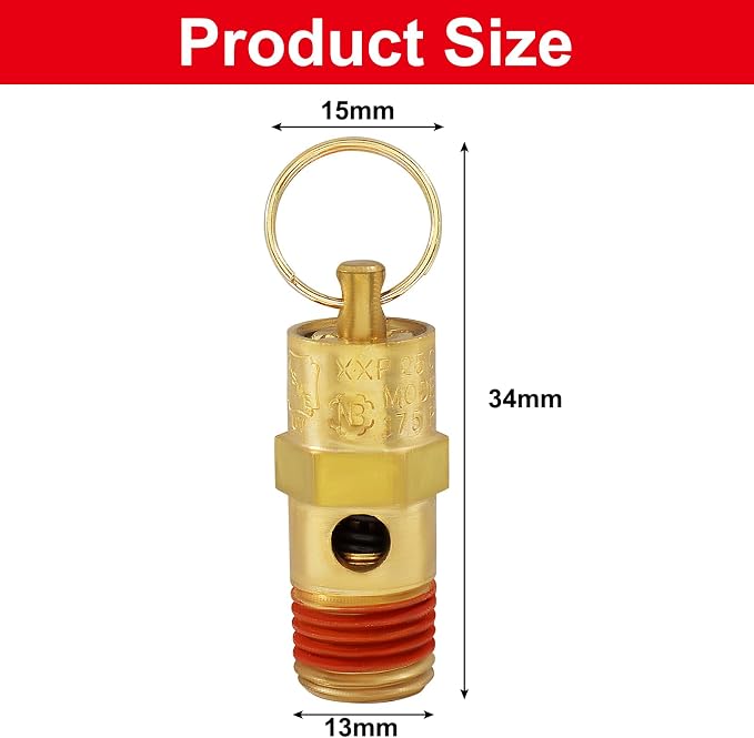 1/4 Inch NPT 175 PSI Brass Air Pressure Relief Safety Valve | Heavy Duty Brass - Image 2