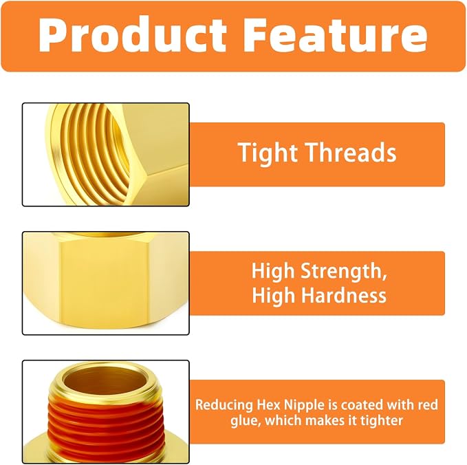 GASHER 5PCS Brass Pipe Fitting, 1/2" Female x 1/4" Male Pipe - Image 3