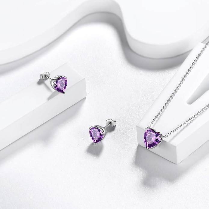 Aurora Tears Hearts Necklace Earrings Jewelry Sets - Women 925 Sterling Silver Birthstone Pendants Earrings Set Crystal Wedding Birthday Jewelry