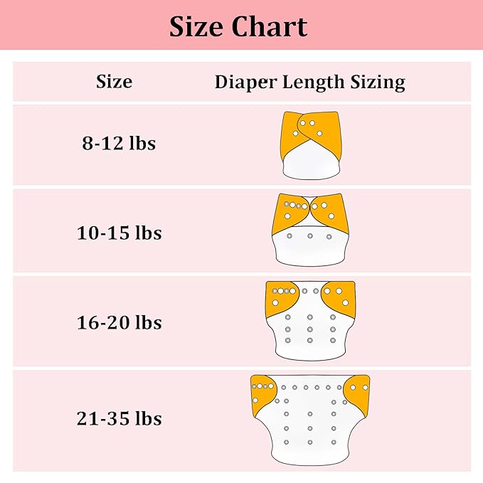 babygoal Baby Girl Cloth Diapers 6 Pack with 6pcs Inserts and Wet Bag, Reusable Waterproof Diaper Covers for Toddlers with Snap Closure