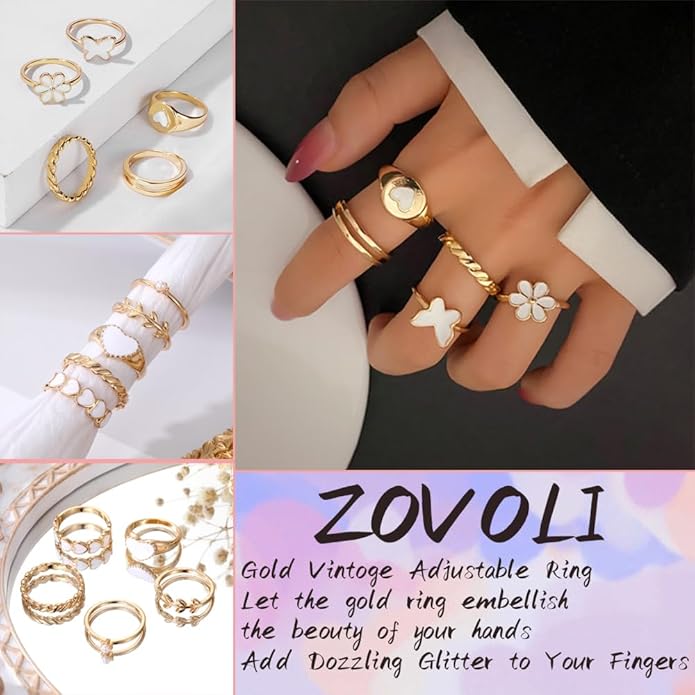 19-36 Pcs Gold Boho Knuckle Rings Set for Women, Vintage Stackable Dainty Joint Finger Gold Jewelry Set with Love Pearl and Sparkling Crystals