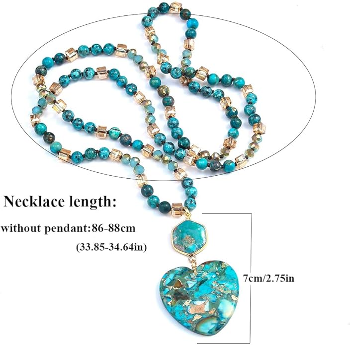 Yomisa Boho Necklaces for Women Men Long,33/34/35 Inch Natural Turquoise Tiger Eye Beaded Stone Pendant Necklaces for Women Trendy,Handmade Bohemian Western Bead Necklace Fashion Charm Jewelry Gift
