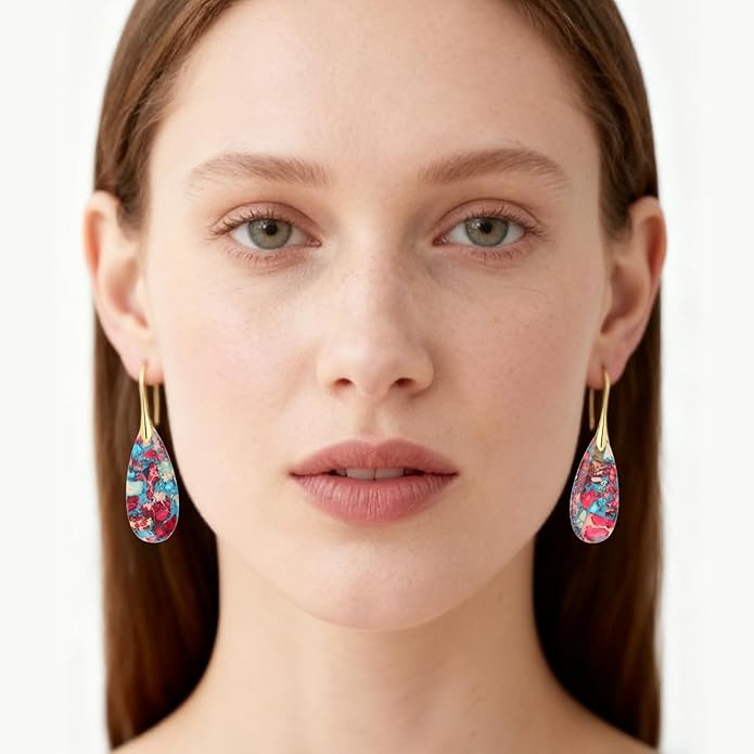 Bohemian Chic Emperor Stone Dangle Earrings for Women - Healing Crystal Drop Earrings with Gold-Plated Fishhooks, Artistic Free-Spirited Gift for Valentine‘s Day or Everyday Wear