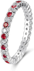 D Color VVS1 Clarity Moissanite Hand Setting Eternity Rings for Women, Solid 925 Sterling Silver Rhodium Finish, Stackable Ring, Wedding Birthday Valentines Anniversary Mothers Day Ideal Gift for Her