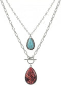 2 Pcs Western Necklaces for Women Silver Plated,Layered Boho Cowgirl Necklace Set with Teardrop Pendant,Turquoise Necklace,Western Jewelry for Women Rodeo Country Concert Jewelry Accessories