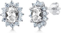 Gem Stone King 7X5MM Oval Gemstone Birthstone Stud Earrings For Women | Princess Diana Royal Halo Style | 925 Sterling Silver | Fine Jewelry Gifts for Anniversary Wedding Her Mom Women Wife