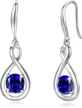 FANCIME Valentines Day Gift Dangle Drop Earrings 925 Sterling Silver Dainty Infinity Round Gemstone Birthstone Jewelry Birthday Gifts for Her Women
