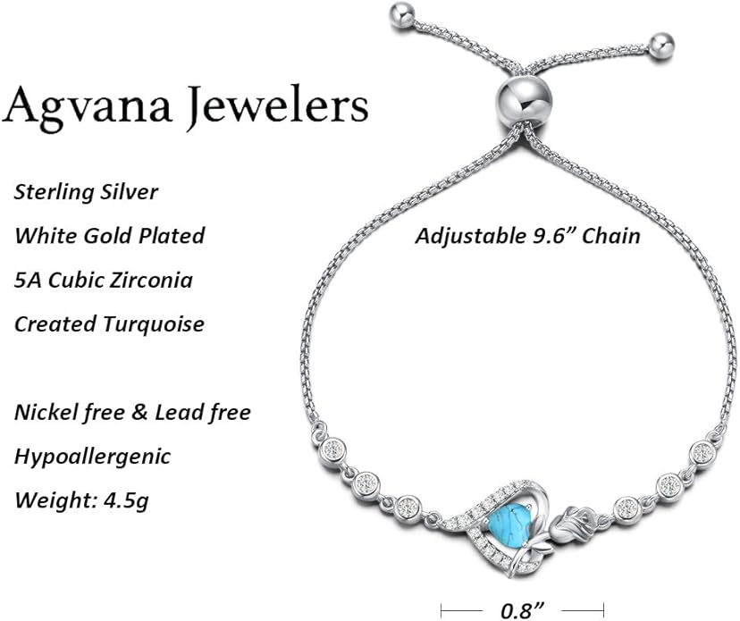 AGVANA Valentines Day Gifts Rosy Reverie Birthstone Bracelet for Women Sterling Silver Genuine or Created Gemstone Tennis Bracelet Rose Heart Jewelry Anniversary Birthday Gifts for Women Mom Wife Her