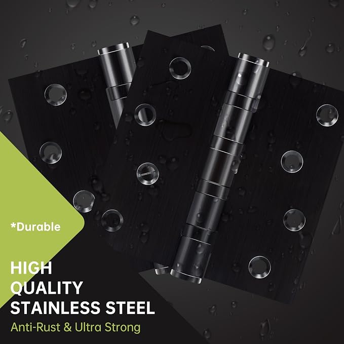6 Pack Black Door Hinges 4 x 4 Inches, Heavy Duty Stainless Steel Ball Bearing - Image 5