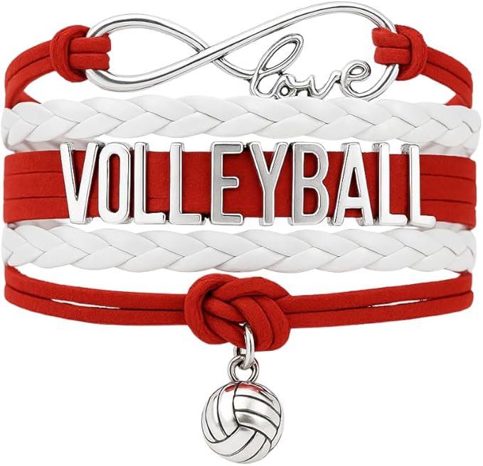 Volleyball Bracelets For Girls- Ideal Volleyball Gifts & Souvenirs. Adjustable Charm Bracelet with Moveable Letters, Infinity Symbol & Silver Volleyball Charm. Fashionable Bracelets by SportyBella.