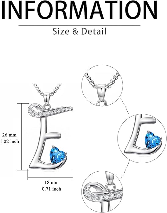 Valentines Day Gifts for Women Alphabet A to Z Initial Birthstone Pendant Necklaces for Women - 18k White Gold Plated Personalized Name Jewelry Valentine Mothers Day Birthday Gifts for Women Her Girlfriend