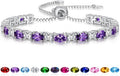Sterling Silver Birthstone Bracelets for Women White Gold Tennis Bracelets Adjustable Chain 6-9 Inchs Jewelry Hypoallergenic Anniversary Birthday Gifts for Women Mom Wife Her