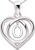ALOV Jewelry Sterling Silver Initial Letter Alphabet Love Heart Cubic Zirconia Pendant Necklace