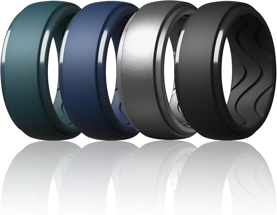 Egnaro Men's Silicone Rings 10mm Wide 2.5mm Thick, Rubber Wedding Bands with Inner Arc Ergonomic Breathable Design, 1/4/5/7 Variety Multipack