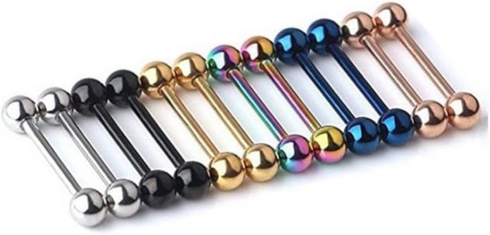 Kiokioa 12pc 14G Mix-color Stainless Steel Straight Barbell Tongue Rings Bars Piercing 5/8" Length