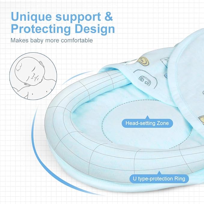 Premium Soft Cotton Baby Swaddle Blankets, Unisex Baby Blanket Wrap for Newborn Baby Boys Girls, Skin Friendly Wearable Swaddling Sleep Sack Calms Startle Reflex (Blue, 0-3 Months + 3-6 Months)