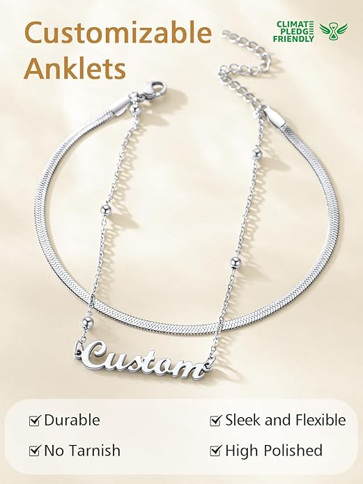 FindChic Custom Ankle Bracelets for Women, Stainless Steel Figaro/Cuban/Wheat/Rope/Herringbone Chain Anklets, Beach Foot Jewelry 8.5''-10.5'' Adjustable & Waterproof, with Gift Box