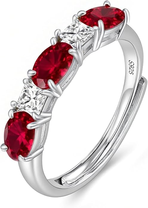 925 Sterling Silver Birthstone Rings for Women - Adjustable Size Women Jewelry Birthday Gifts for Girlfriend,Wife,Mom