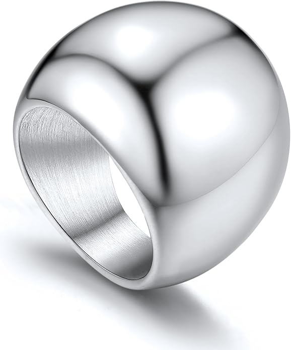 GOLDCHIC JEWELRY Chunky Dome Ring for Women, Stainless Steel Bold Stacking Croissant Statement Ring For Men (Size 7-12, Custom)