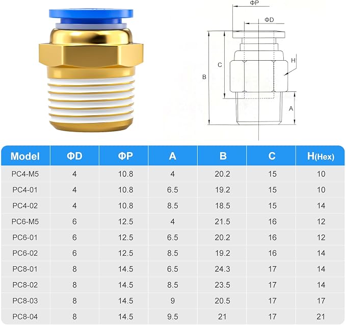 TAILONZ PNEUMATIC Blue Straight 8mm Tube OD x 3/8 Inch G Thread Push to Connect - Image 2
