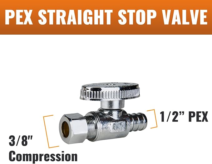 10-Pack Straight Stop Valve, 1/2" PEX x 3/8" OD Compression | Brass, Quarter - Image 2