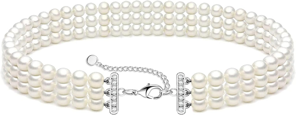Zeffy Pearl Necklace 4MM/6MM/8MM Dainty Round Imitation Pearl Choker Necklace Wedding Pearl Necklace Delicate Jewelry for Women Simple Bridesmaid Jewelry Gifts