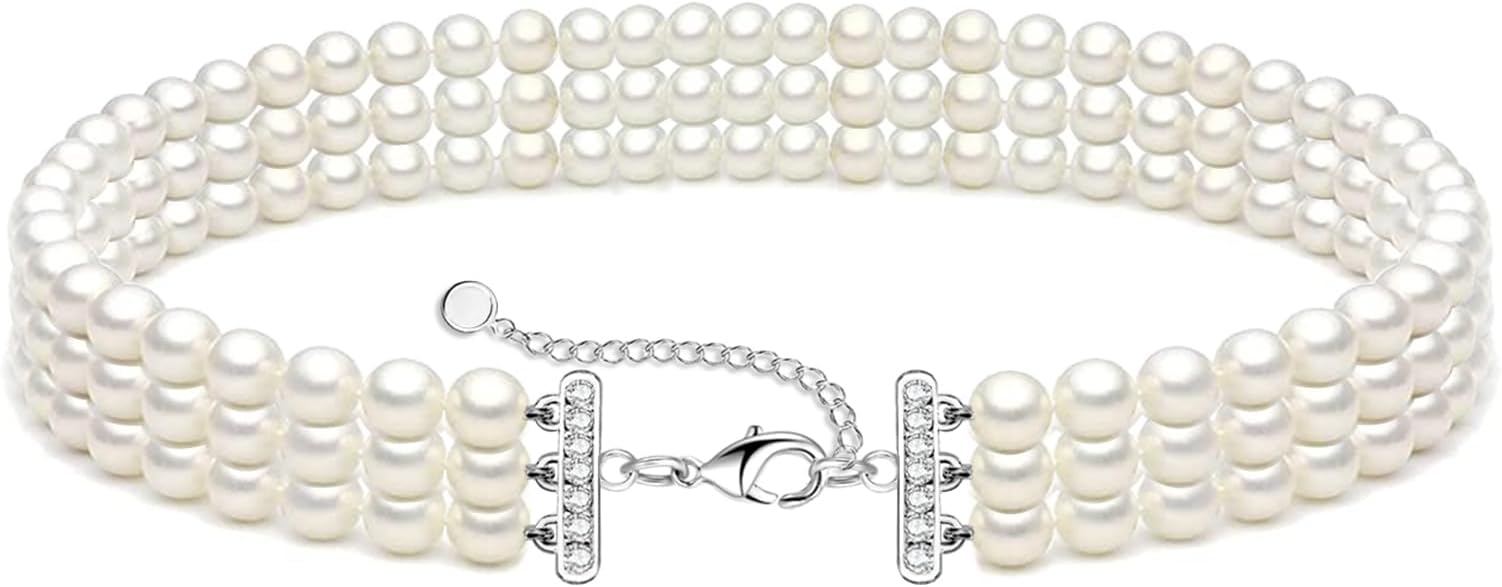 Zeffy Pearl Necklace 4MM/6MM/8MM Dainty Round Imitation Pearl Choker Necklace Wedding Pearl Necklace Delicate Jewelry for Women Simple Bridesmaid Jewelry Gifts