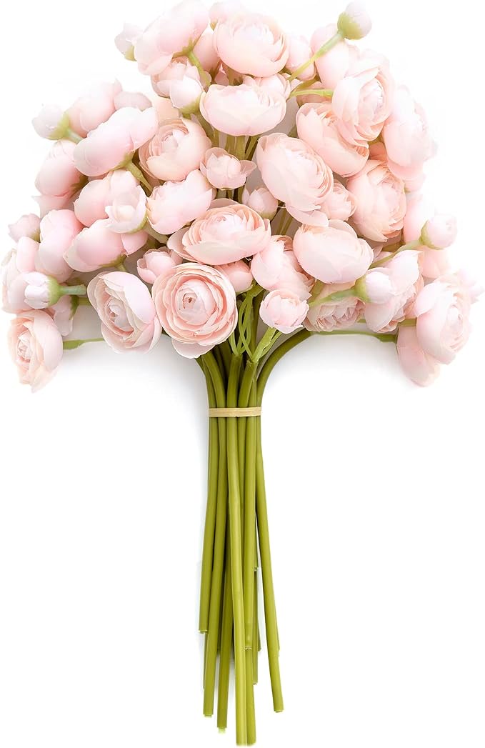 Ling's moment Fake Flowers Artificial Flower Faux Silk Ranunculus Pink | Silk by LingsMoment