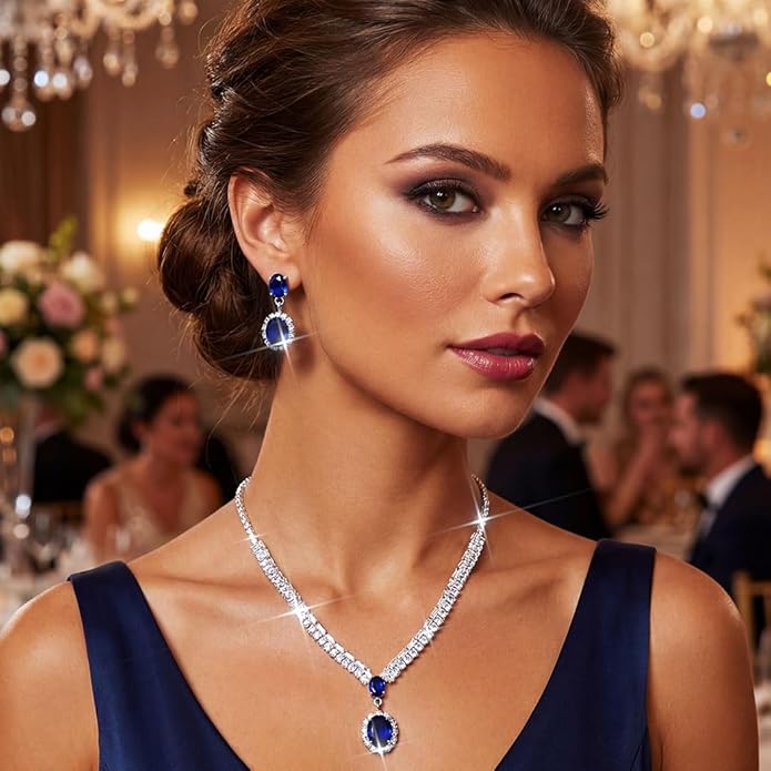 Aukmla Rhinestone Wedding Jewelry Sets Bridal Necklaces and Earring Set Prom Jewelry for Brides and Women