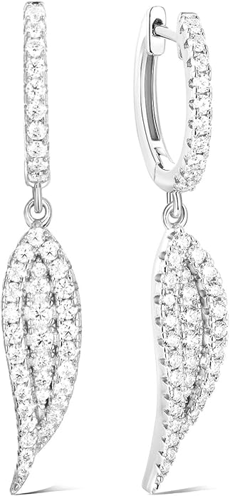 Color-D VVS1 Clarity Moissanite Leaf Angel Wings Dangle Earrings, Solid 925 Sterling Silver with Gold/White Gold Plated, Christmas Birthday Mother's Day Anniversary Earrings for Her