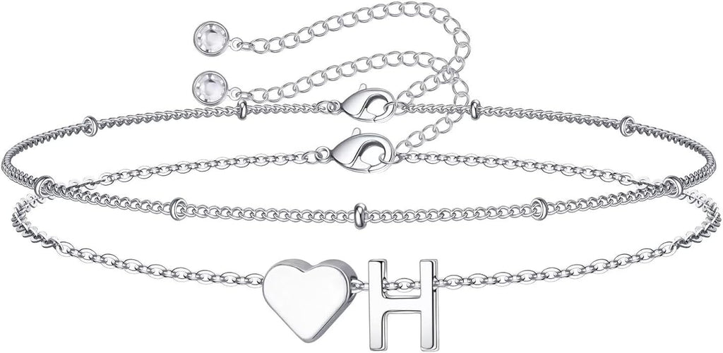 M MOOHAM Valentines Day Gifts for Kids Teen Girls -14K-Gold-Plated Heart Initial A-Z Bracelets for Women Girl Dainty Gold Bracelets Birthday Valentines Gifts for Women Her Teenage Girls Kid Teen Gift