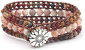 YGLINE Boho Handmade Natural Stone Bead 3 Row Wide Wrap Wrist Statment Bracelet Jewelry Collection