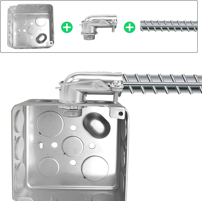 6 Pcs 90° Squeeze Connectors, Zinc Die Cast, 1/2 Inch Flexible Metal Conduit - Image 7