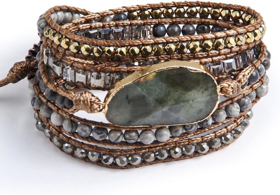 ZOSOJONA Women Wrap Bracelets Boho Natural Stone Jasper Turquoises Strand Bracelet Jewelry Collection