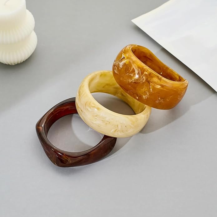 3 PCS Acrylic Resin Bracelet for Women Irregular Geometric Cuff Wide Wristband Bangles Trendy Chunky Resin Stackable Stretch Bracelet Jewelry Set