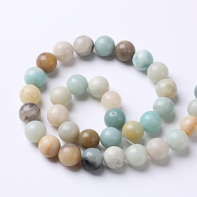 6mm 63pcs Natural Stone Beads Colorful Amazonite Gemstone Round Loose Beads for Jewelry Making DIY Bracelet Necklace Earrings15 Inch