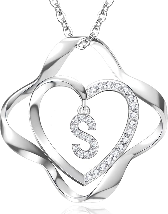 RIVIKO Valentines Day Gifts for Her-Love Knot Initial Necklace,925 Sterling Silver Letter Pendant Necklaces,Personalized Alphabet Jewelry Christmas Birthday Gifts for Women Wife Mom Friend