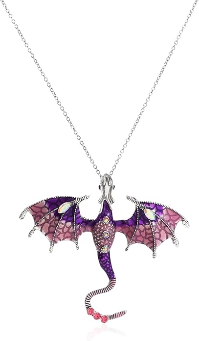 Rrdaily Gothic Dragon Necklace Crystal Enamel Dragon Pendant Necklace Vintage Dragon Animal Necklace Cartoon Flying Dragon Necklace Festival Birthday Jewelry for Men and Women