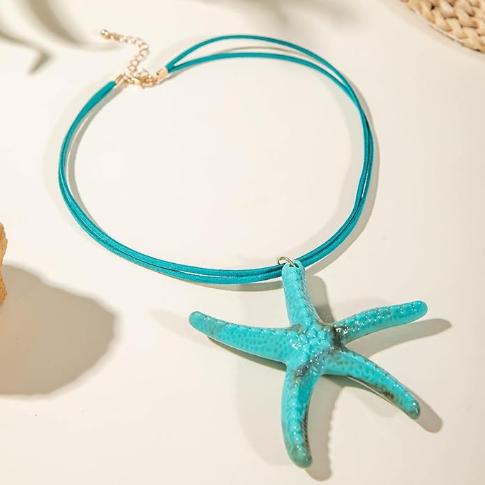 Starfish Necklace for Women,Vintage Gold Starfish Pendant Necklace Boho Colorful Rope Necklace Beach Party Classic Accessory