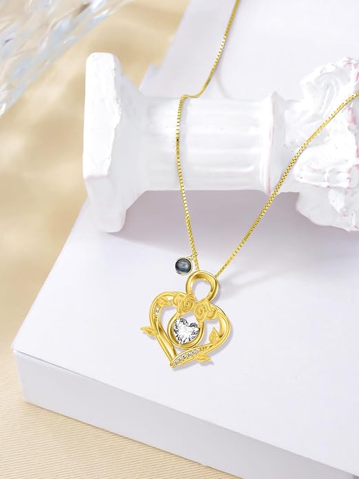 Midari 18K Gold Heart Birthstone Necklace 18K Gold Infinity Rose Necklace Birthday Christmas Jewelry Gifts for Women Wife Her Daughter Mom